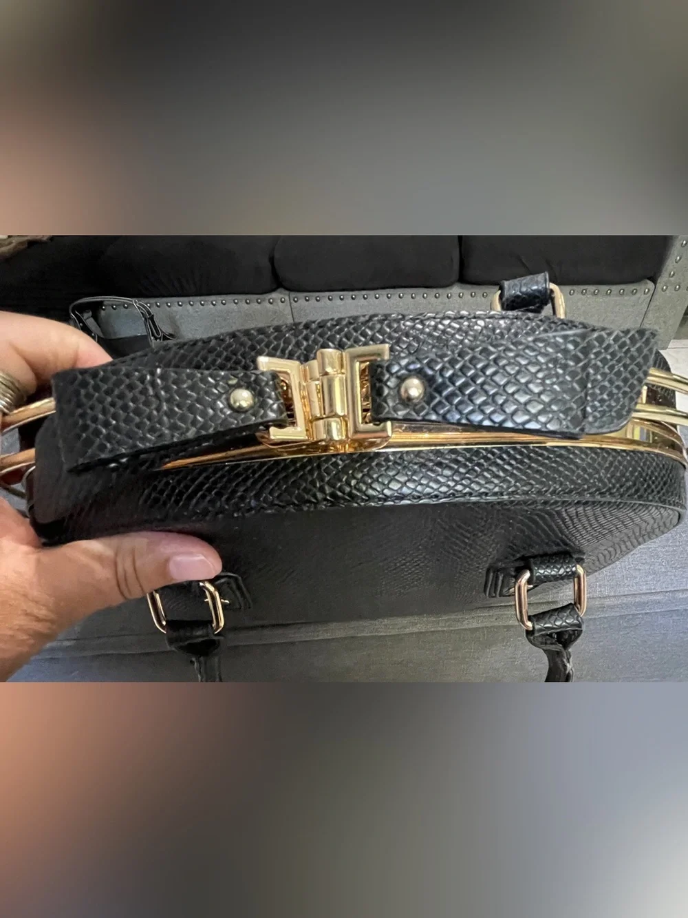Elegant Black Dome Satchel with Gold Hardware